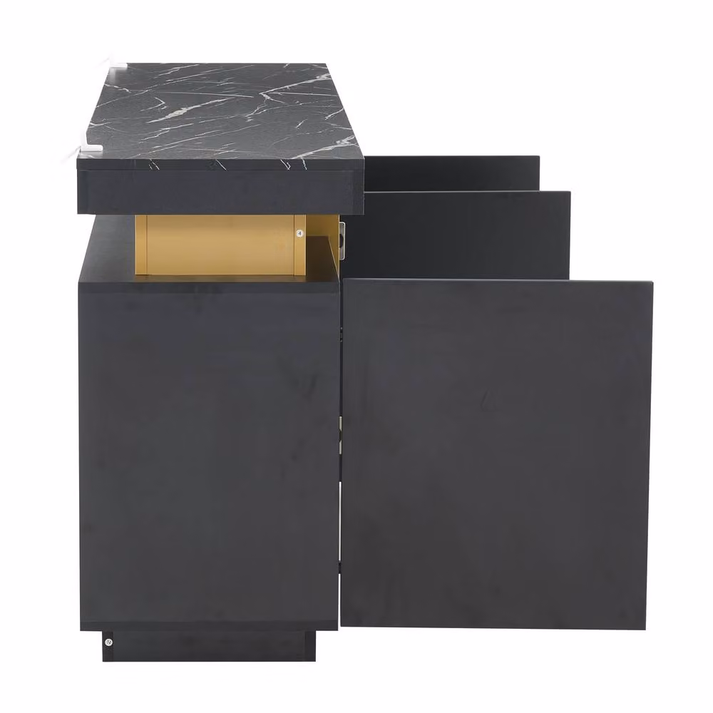 ModernLuxe Modern Sideboard Cabinet with Faux Marble Top and 3 Doors in Black, W/D/H: 140 x 38 x 70 cm – 4