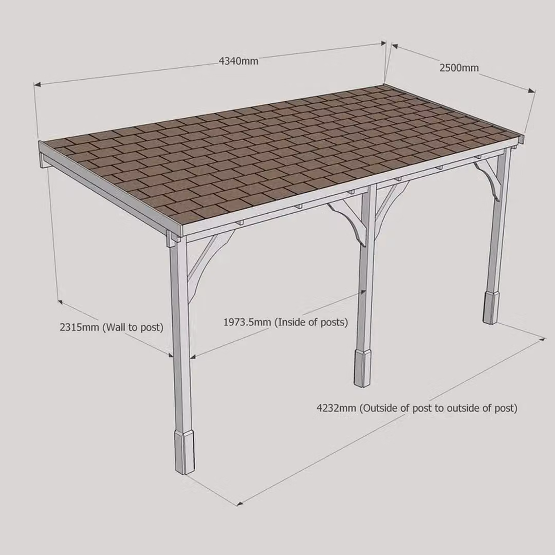 Rutland County Garden Furniture Ltd Wooden 3 Post Lean-to Carport with Bitumen Shingle Roof, Rustic Brown and Light Green, W: 434 cm, D: 250 cm – 3