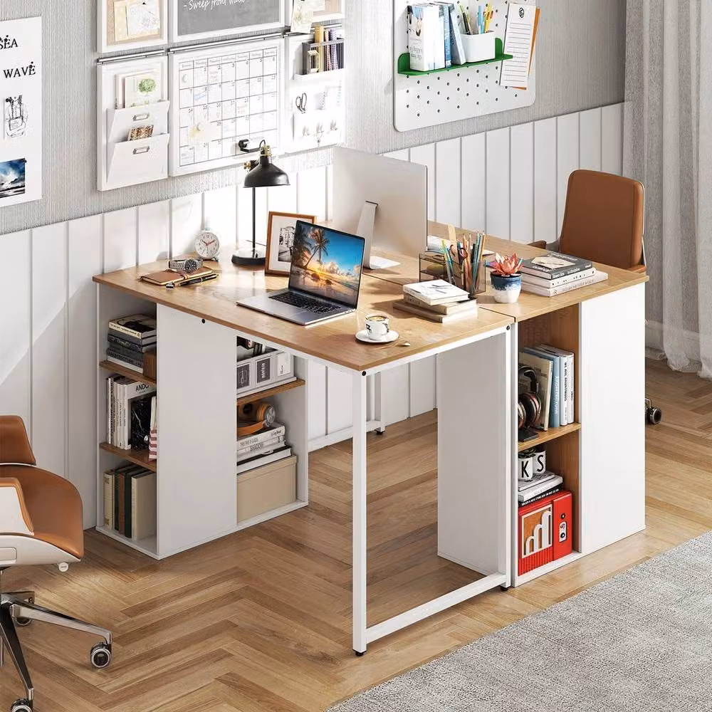 VOGREX Modern Home Office Computer Desk in Sand and White – 3