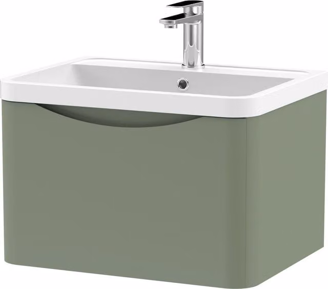 Balterley Wall Hung 1 Drawer Bathroom Vanity Unit and Basin in Satin Green – 1