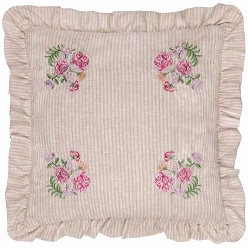 Riva Home Pink Floral Country House Square Linen and Polyester Cushion W/H: 50 x 50 cm
