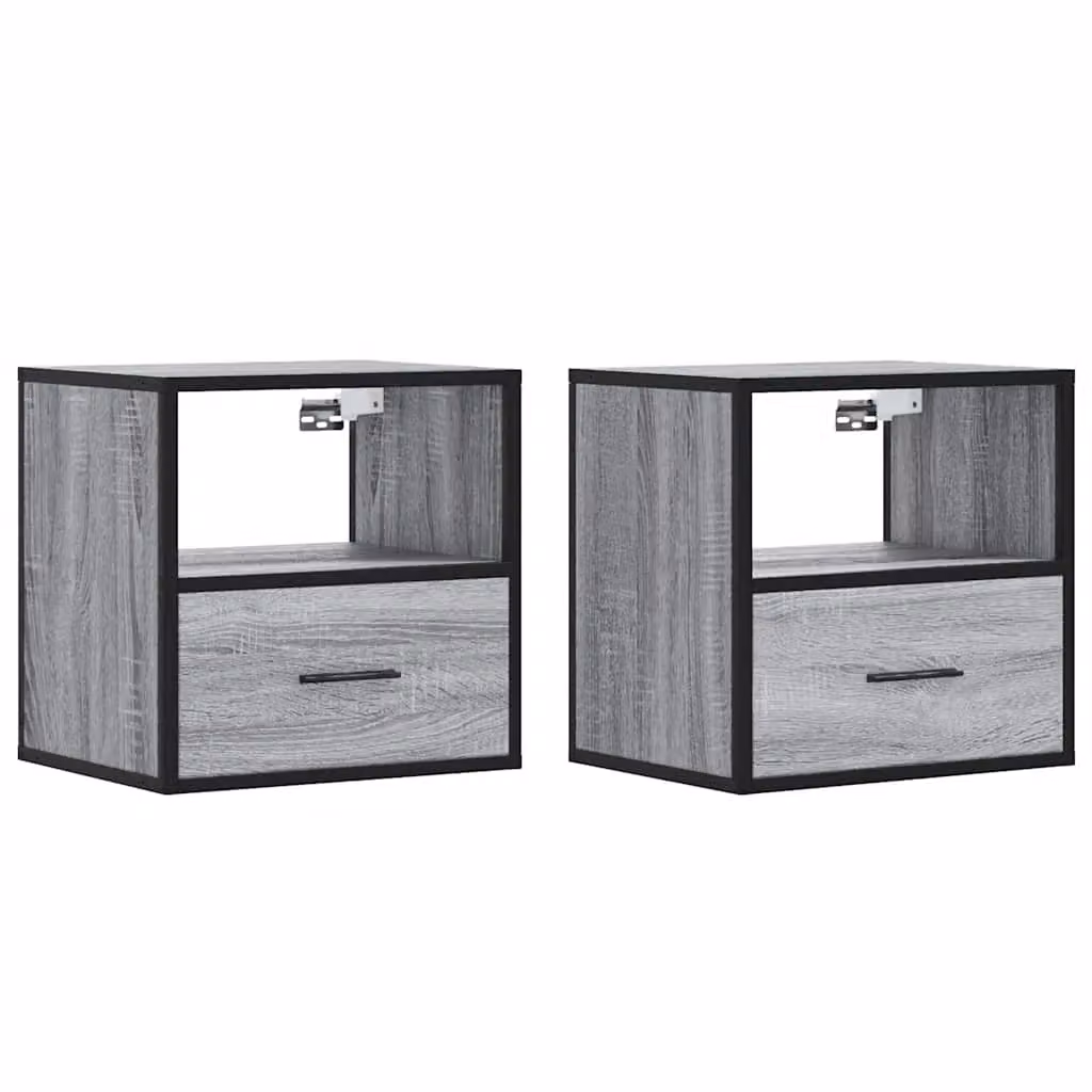 Berkfield Home Wall-mounted Bedside Cabinets, 2 Pack, Grey, W: 40 cm, D: 31 cm, H: 39.5 cm – 2