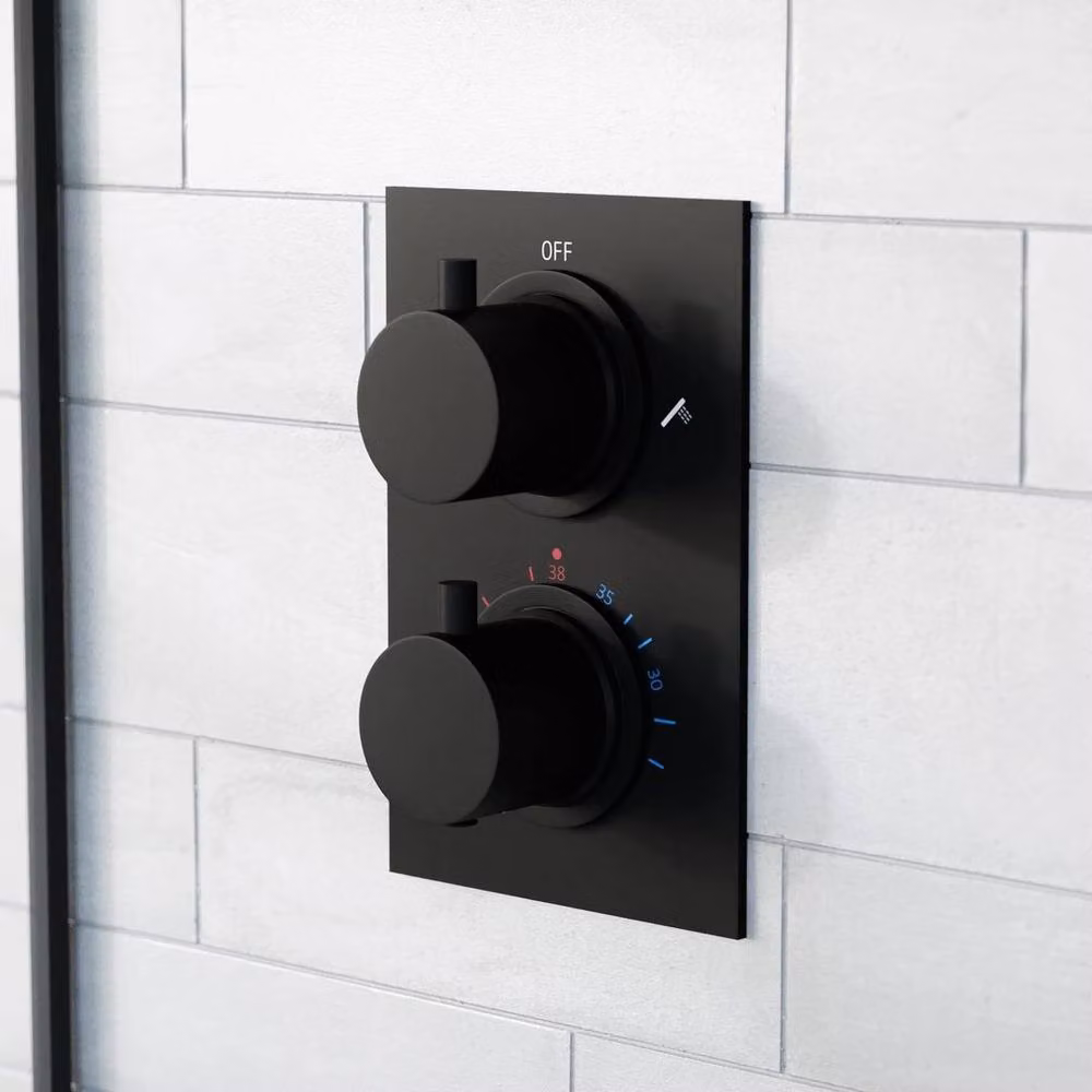 FLAVORA Round Concealed Thermostatic Shower Set with 2 Handles in Matt Black, W: 52 cm – 3