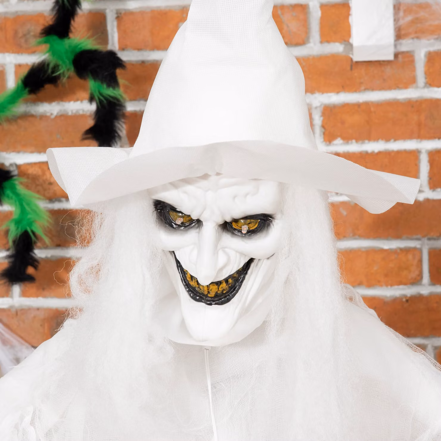 Outsunny 72 Inch White Witch Halloween Decoration with Motion Activated Light Up Eyes and Pumpkin Head Standing Skeleton Ghost Prop – 6