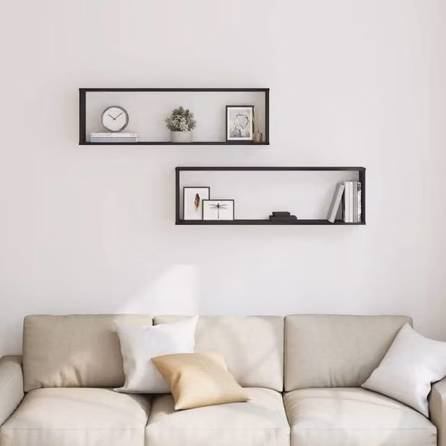 Berkfield Home Wall Cube Shelves, 2 Piece Black Oak Engineered Wood, W: 100 cm, D: 30 cm, H: 15 cm – 1