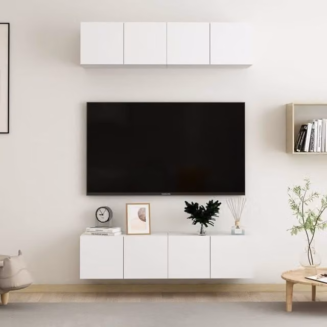 Berkfield Home Set of 4 White Wall Mounted TV Cabinets in Engineered Wood, W/D/H: 60 x 30 x 30 cm – 1