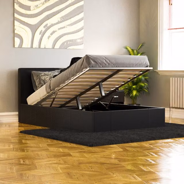 Vida Designs Lisbon Small Double Faux Leather Ottoman Bed Frame in Black, H 87 x W 128 x D 200 cm – 8