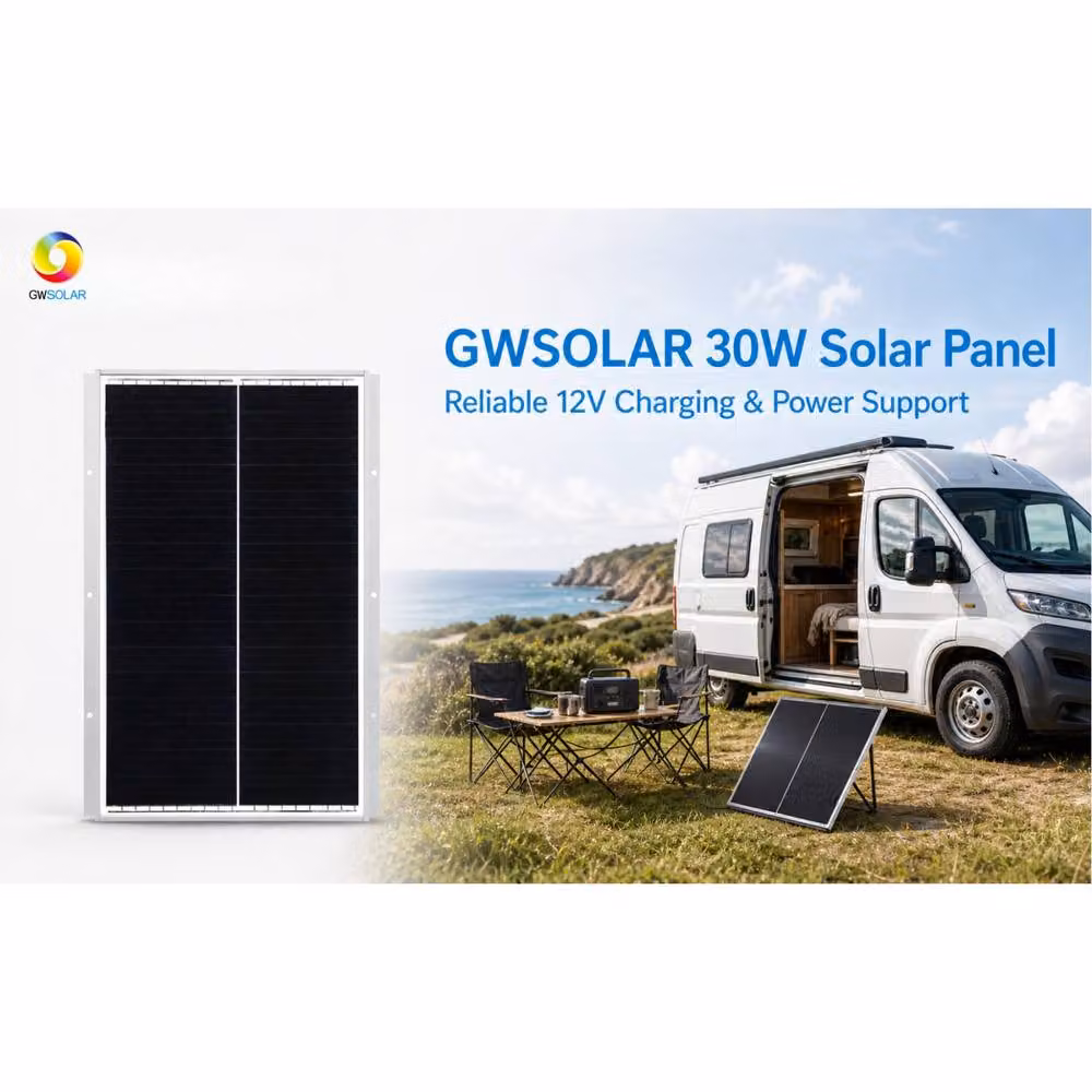 GWSOLAR Slim 30W Monocrystalline PERC Solar Panel with Blocking Diode in Black – 5