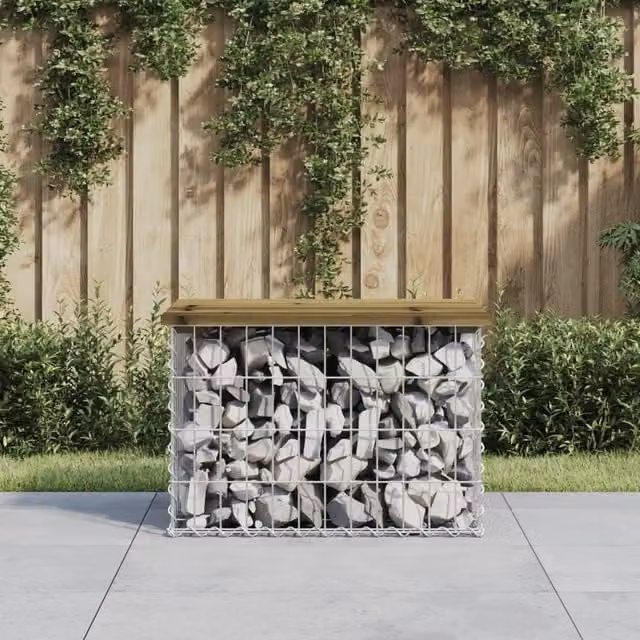 Berkfield Home Gabion Design Garden Bench in Brown Impregnated Pine Wood, W/D/H: 63 x 44 x 42 cm – 1