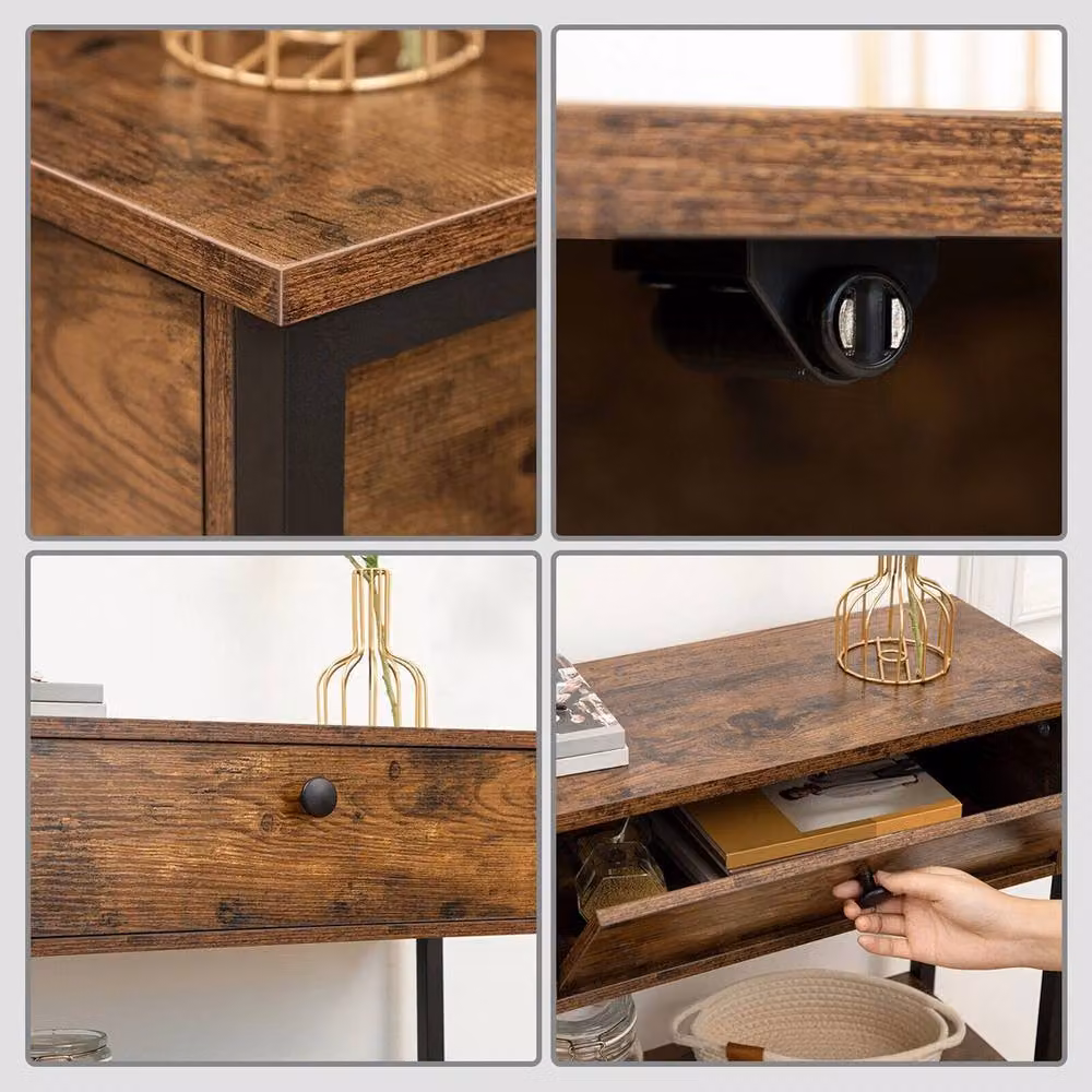 Havendro Rustic Brown Console Table with 2 Drawers, W/D/H: 80 x 24 x 24 cm – 4