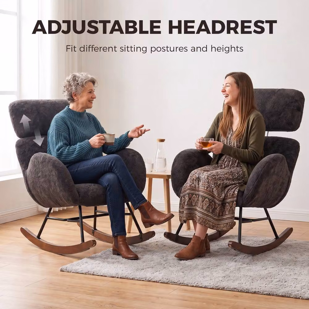 HOMCOM Velvet Upholstered Rocking Chair with Armrests in Grey – 5