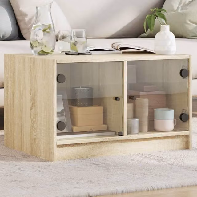 Berkfield Home Sonoma Oak Coffee Table with Glass Doors in Brown, W: 68 cm, D: 50 cm, H: 42 cm