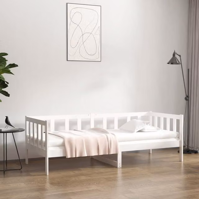 Berkfield Home White Lacquered Solid Pine Wood Day Bed W/D/H: 80 x 200 cm