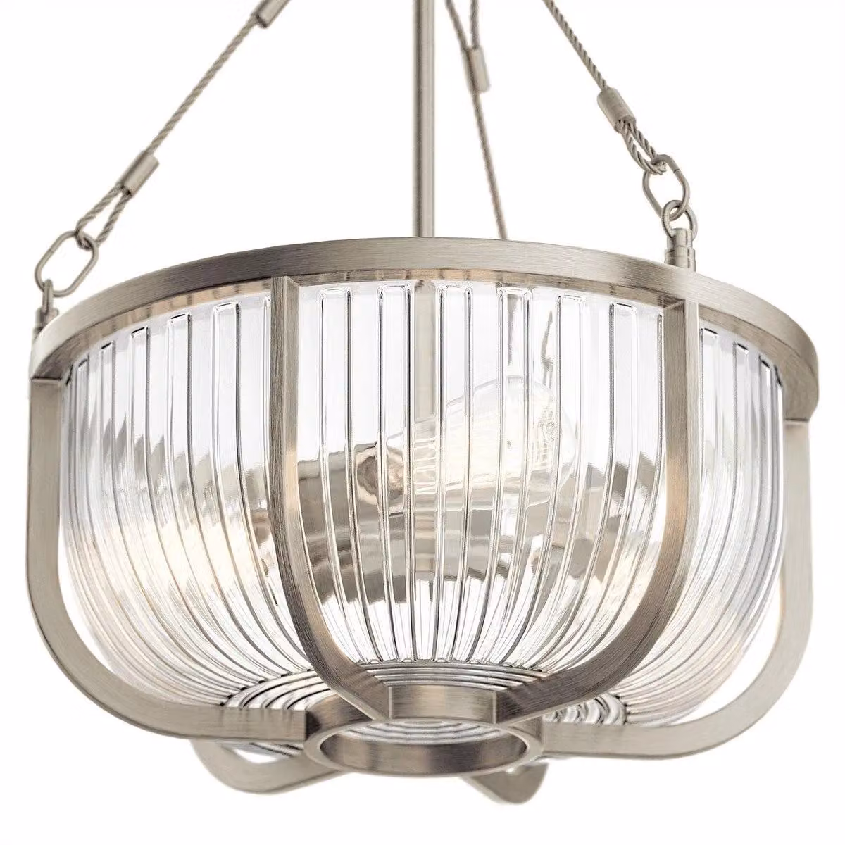 Kichler Roux Cylindrical Suspended Pendant Ceiling Light in Grey and Silver Glass