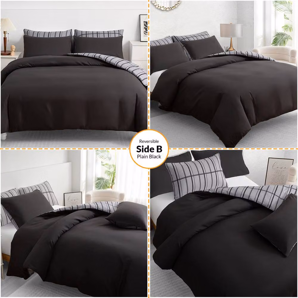 Lazzaro Home Alston Reversible Microfibre Duvet Cover and Pillowcase Set, Grey, W/D/H: 135 x 200 cm – 9