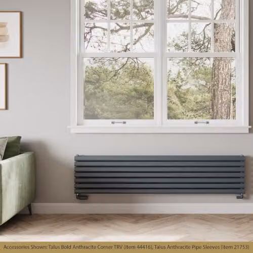 UK Radiators Omeara Axis Anthracite Elliptical Tube Horizontal Designer Double Panel Radiator W: 180 cm, H: 40.6 cm – 3