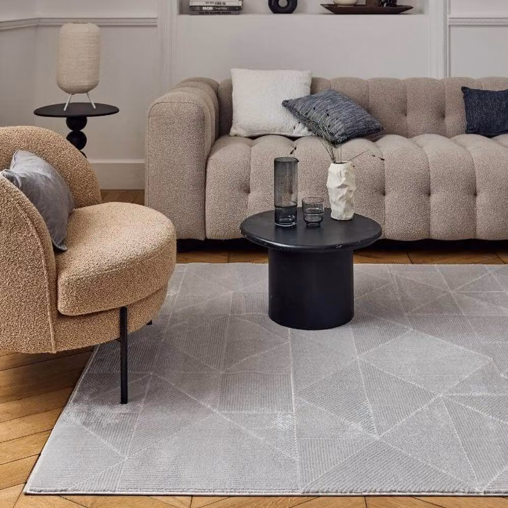 THE RUGS Carmel Geometric Modern Grey and Ivory Soft Pile Rug, W: 120 cm, D: 170 cm – 3
