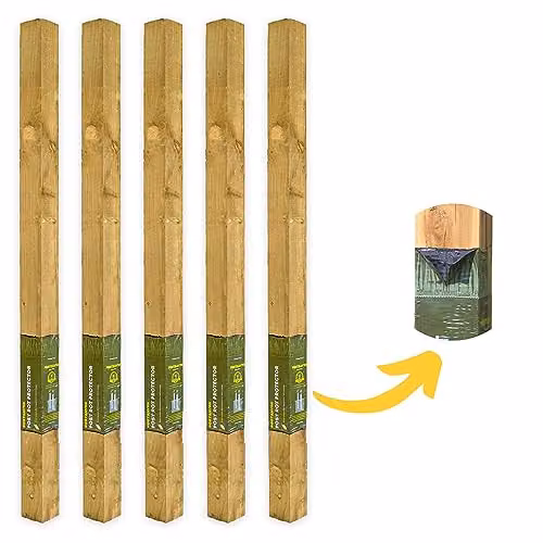 Postsaver Pack of 5 Brown Pressure-Treated Square Wood Fence Posts, W/D/H: 10.16 x 10.16 x 182.88 cm