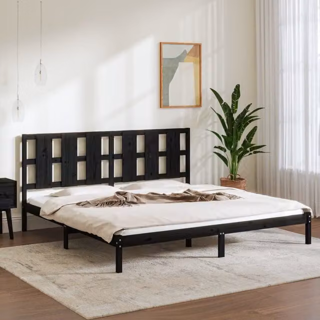 Berkfield Home Black Solid Wood Pine Bed Frame 200 x 200 cm – 1