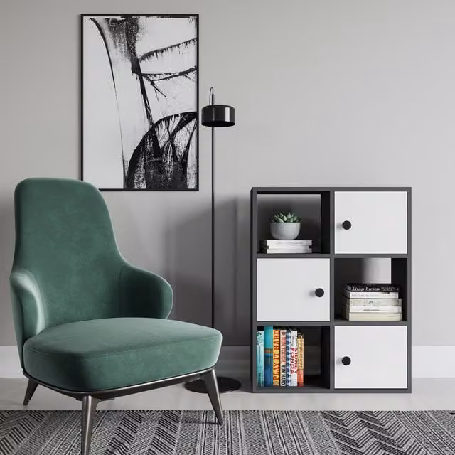 Decorotika Tasso Bookcase with Cabinets in Anthracite and White