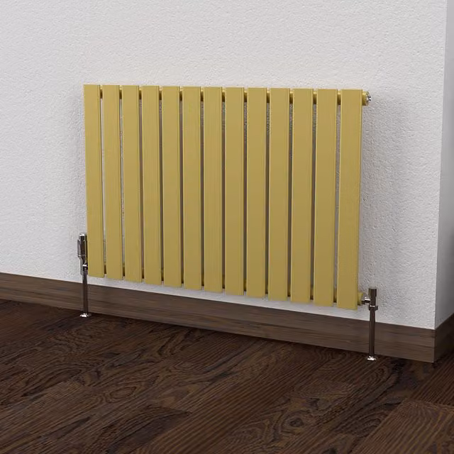Lux Heat Flat Horizontal Single Coloured Steel Radiator in Metallic Gold, W: 91.0 cm, H: 60.0 cm