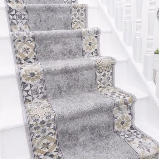 runrug Murcia Stair Runner Carpet, Grey, W: 80 cm, L: 570 cm