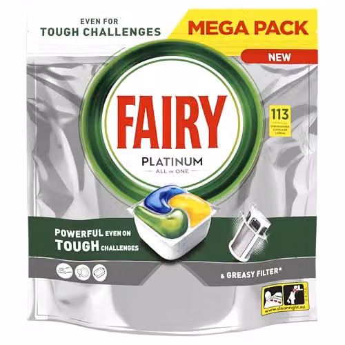 Fairy Platinum All In One Dishwasher Tablets Lemon, 113 Tablets
