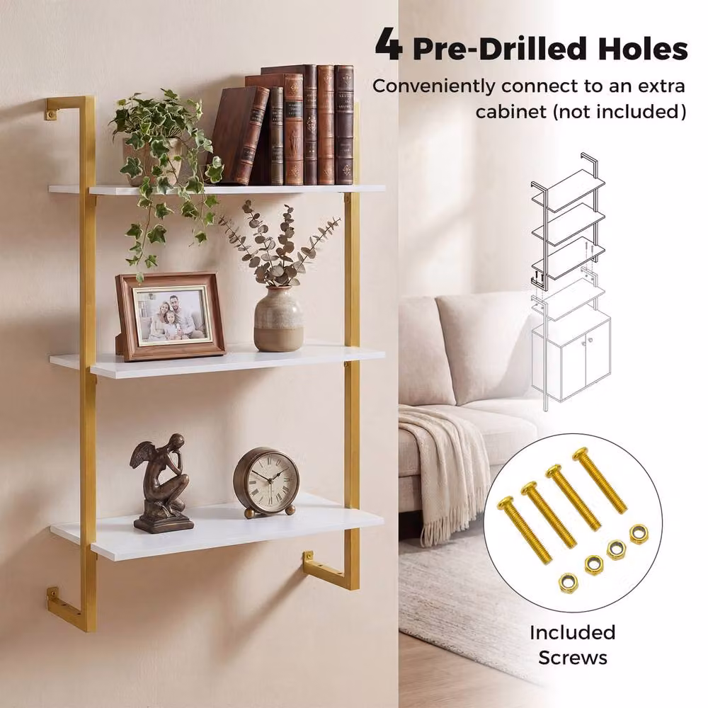 Gymax 3-Tier Wall Mounted Coffee Bar Shelf and Hanging Display Storage Rack in White – 4
