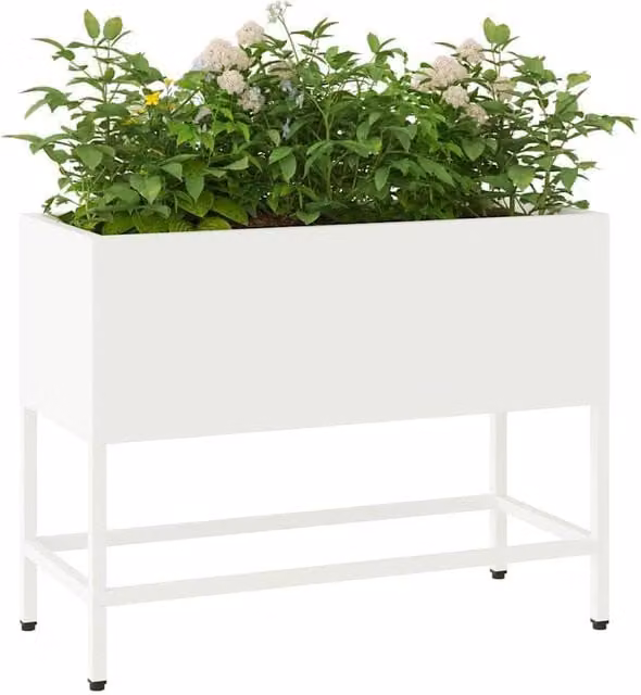Berkfield Home Raised Garden Planter in White Steel, W: 60 cm, D: 26 cm, H: 45 cm – 1