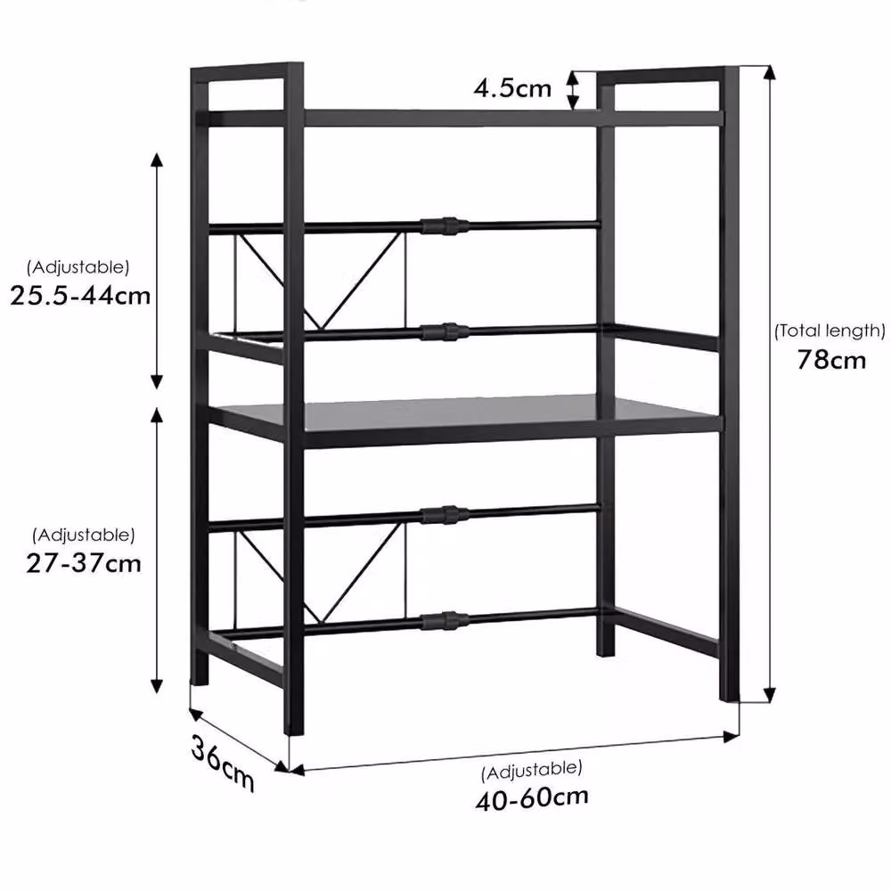 FORGEVIO 3-Tier Black Metal Microwave Rack and Corner Kitchen Storage Stand with Adjustable Shelves – 2