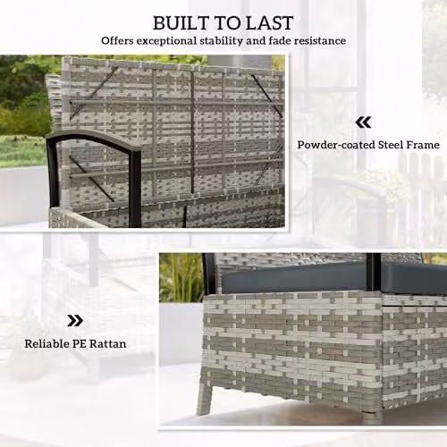 Outsunny 125L 2 Seater Garden Storage Bench in Grey PE Rattan and Metal – 5