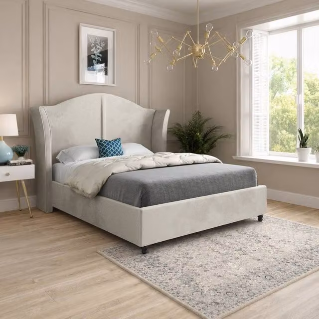 Casani Tissington King Size Upholstered Velvet Bed Frame in Beige – 1