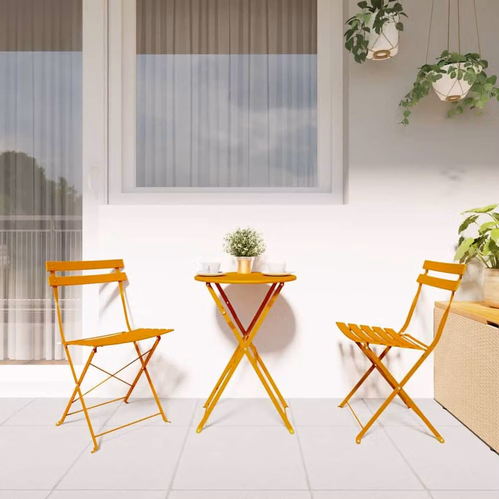 Berkfield Home Mustard Yellow Metal Compact Foldable Outdoor Chair – 2