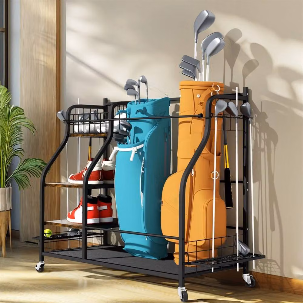 FLAVORA Mobile Golf Bag Storage Rack Holder in Black – 2