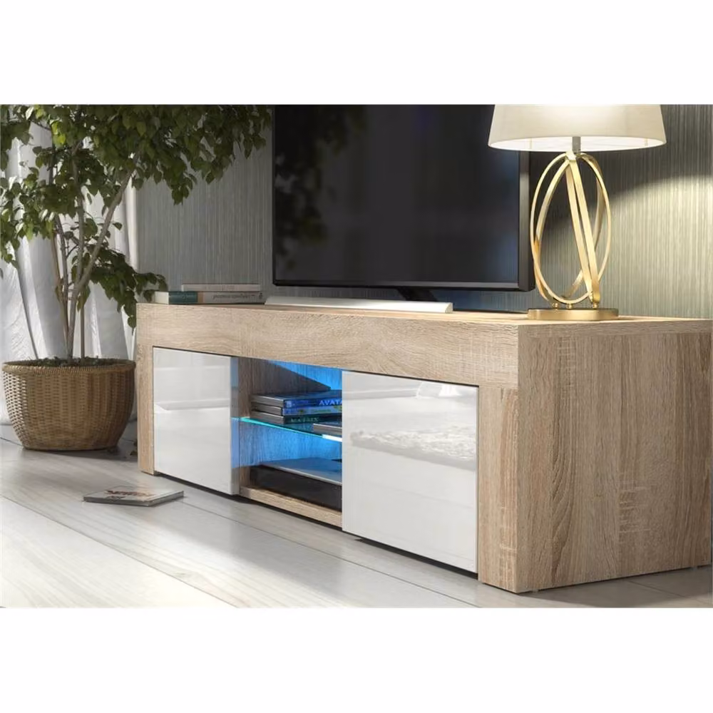 Mex Furniture Pawnora TV Stand Cabinet in Oak Matt and White High Gloss – 3