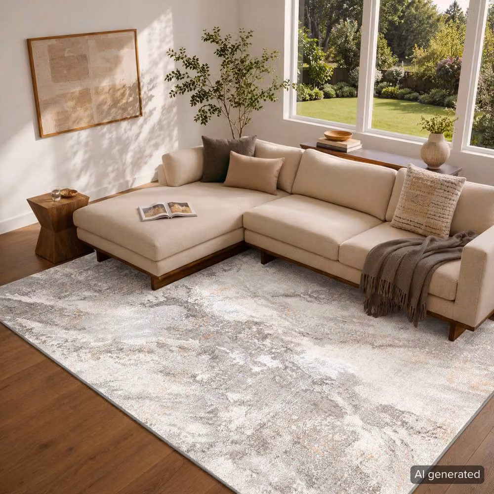 Livabliss Allegro Abstract Modern Marble Living and Dining Room Rug in Grey, Blue and Brown, W: 160 cm, D: 215 cm – 5