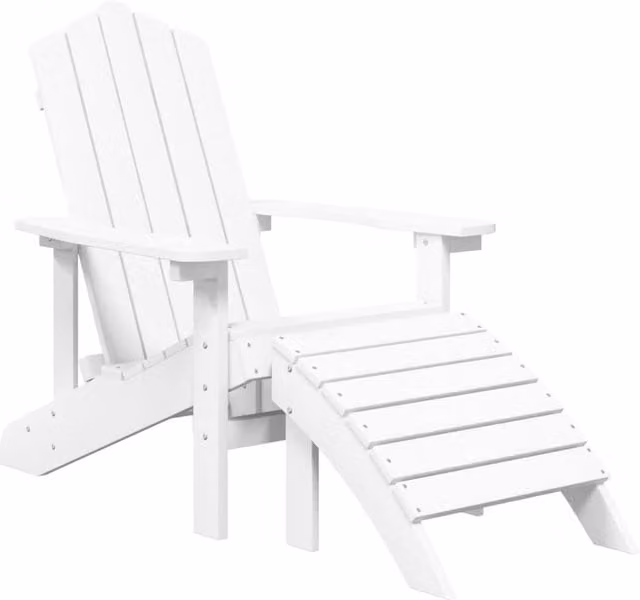 Berkfield Home Elegant Garden Adirondack Chair with Footstool and Table in White HDPE