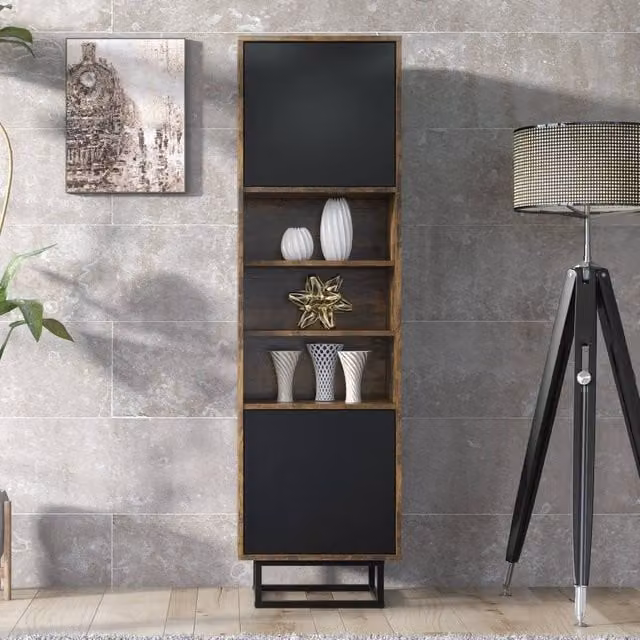 Creative Furniture Harmony Loft Industrial Display Cabinet in Black and Multicolour, H 175 x W 50 x D 35 cm – 1