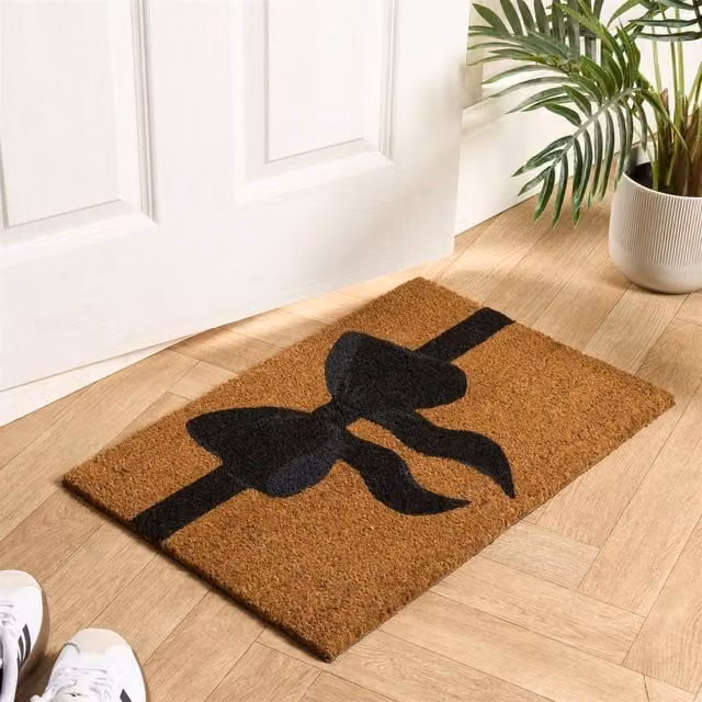 OHS Bow Print Non-Slip Coir Doormat in Black and Brown, W/D: 60 x 40 cm – 1