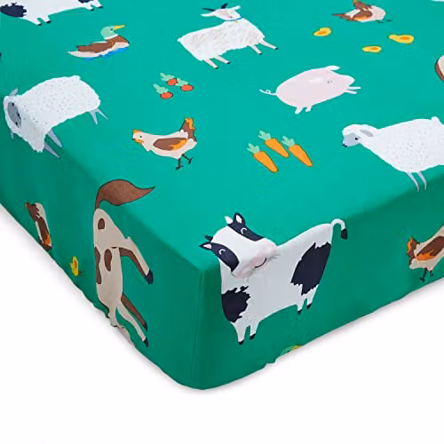 Catherine Lansfield Kids Farmyard Animals Single Polycotton Fitted Sheet, Green, W: 90 cm, D: 190 cm, H: 15 cm – 2