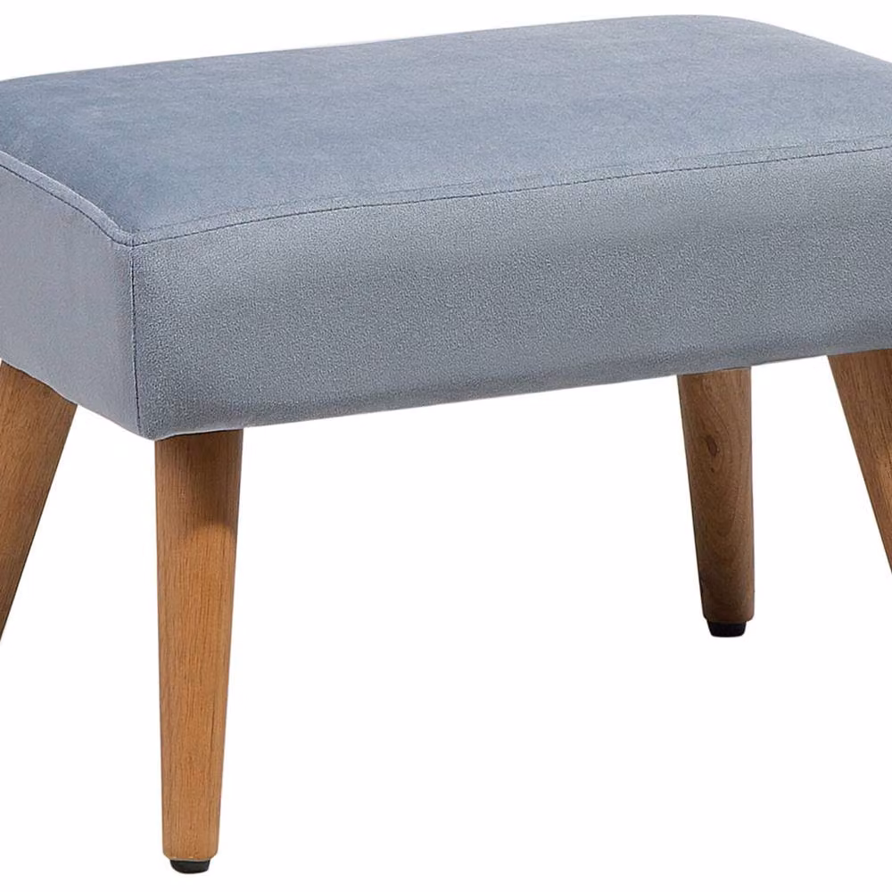 Wyld and Coco Grey Velvet Rectangular Footstool with Rubberwood Legs in Scandinavian Style – 2