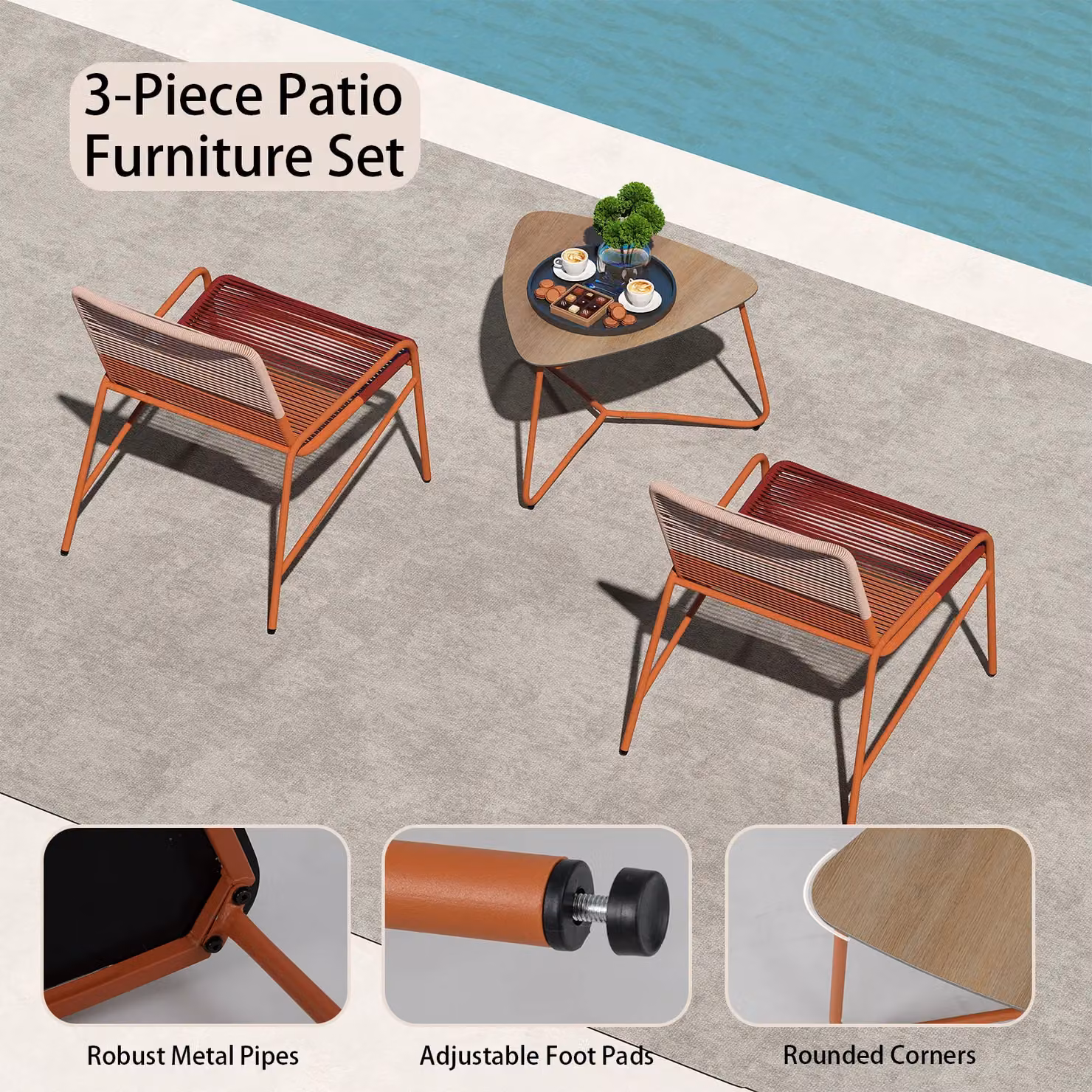 Costway 3 Piece Outdoor Rattan Patio Bistro Set with Dining Table and 2 Chairs in Multicolour – 2