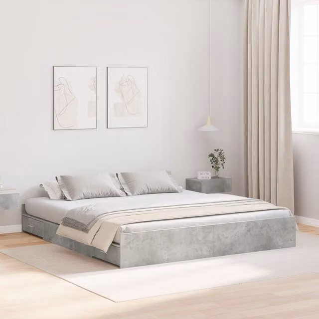 Berkfield Home Storage Bed Frame with Headboard and Drawers, Concrete Grey, W/D/H: 180 x 200 cm