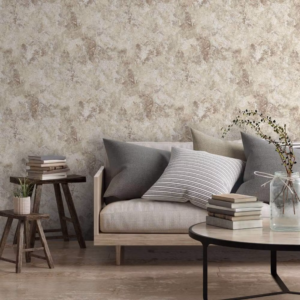 Muriva Perico Stone Textured Abstract Wallpaper in Beige and Cream – 2