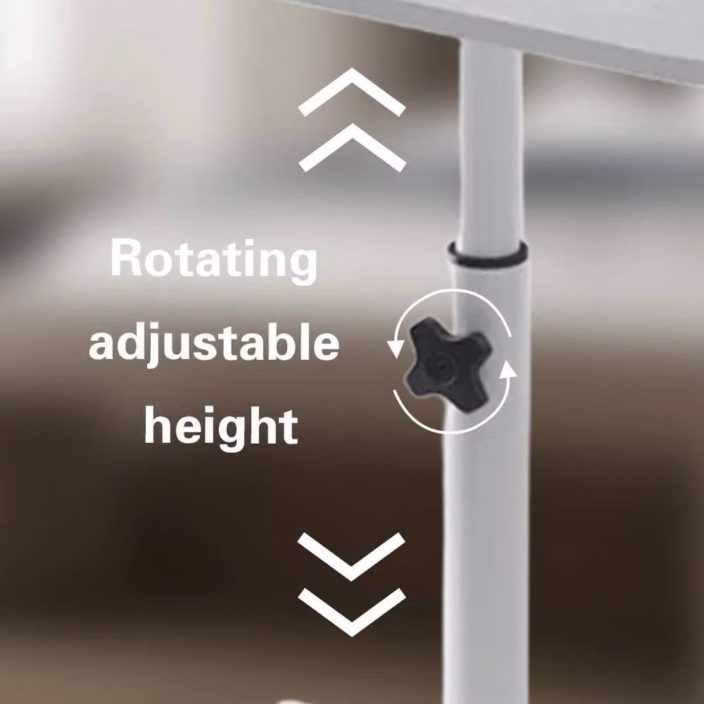FORGEVIO Grey Height Adjustable Mobile Overbed Table with Wood Top – 4