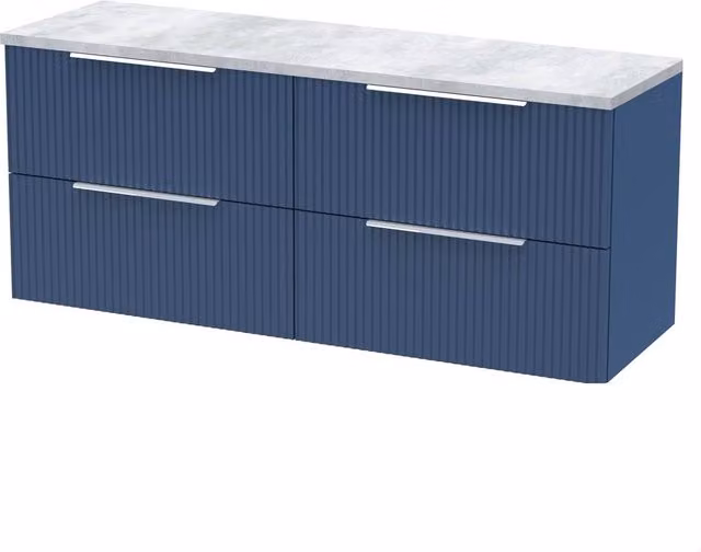 Balterley Tixall Fluted 4 Drawer Wall Hung Vanity Unit, Satin Blue, W: 121.5 cm – 1