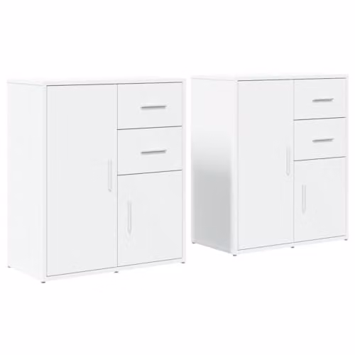 vidaXL Set of 2 Modern White Matt Sideboards in Engineered Wood, W/D/H: 60 x 31 x 70 cm
