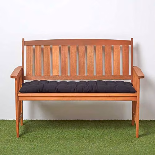 Homescapes Black 2 Seater Garden Bench Cushion, Cotton Rectangular Seat Pad, W: 108 cm, D: 42 cm – 2