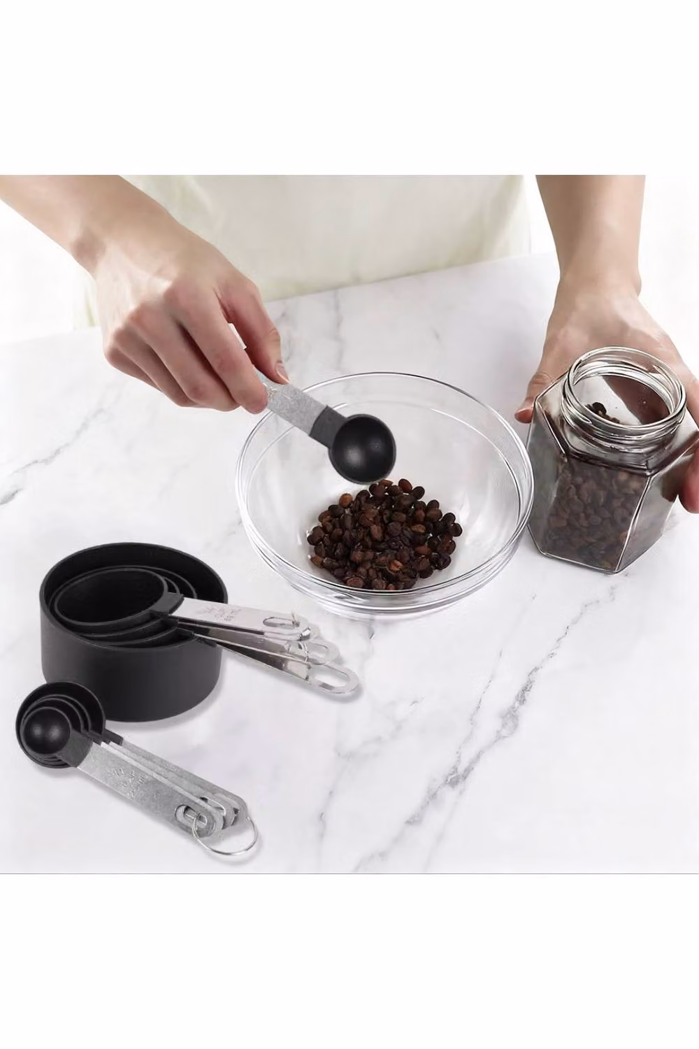 KDMD 8 Pack Stainless Steel Measuring Cups and Spoons Set with Handles in Black – 4