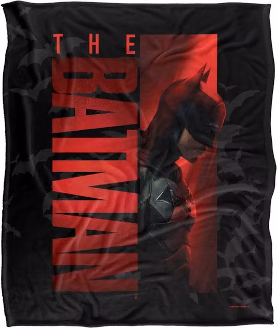 DC Comics The Batman (2022) Vertical Tiles Blanket, White, W: 152 cm, D: 127 cm